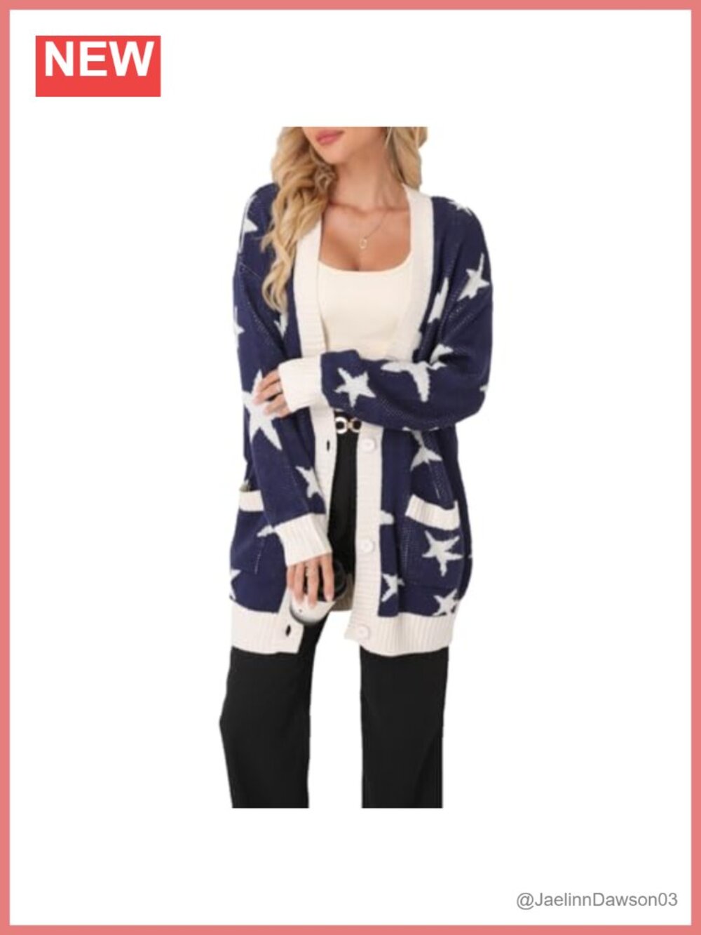 Women's Loose Acrylic V-Neck Button Cardigan with Pockets